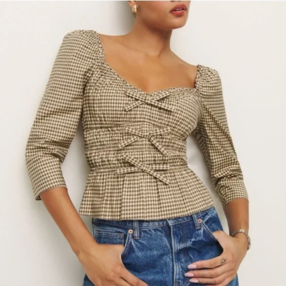 Reformation Brown Checkered Blouse - Picture 2 of 9